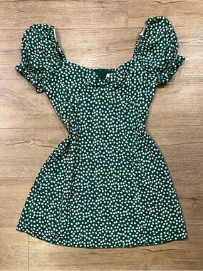 Princess Polly Ditsy Floral Print Green & White Mini Dress Size 8